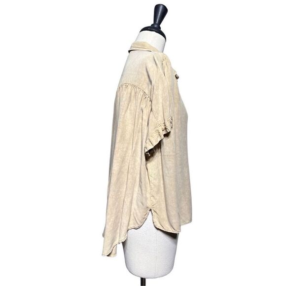 Mustard Seed Tan Short Sleeve Shirt Blouse Size Small - Picture 3 of 5